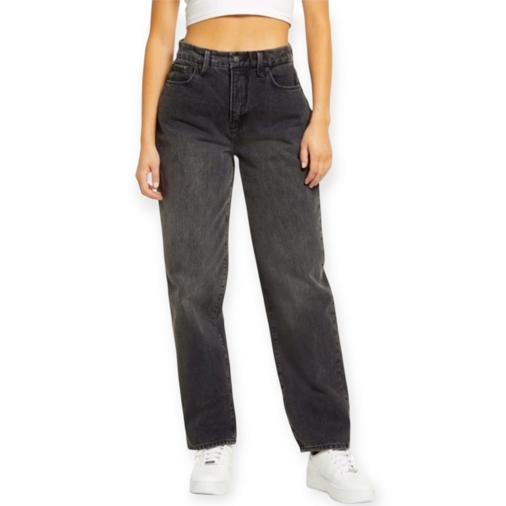 Good American 90s Loose Fit Straight Leg Trouser Jeans Black Gray Wash Size 26